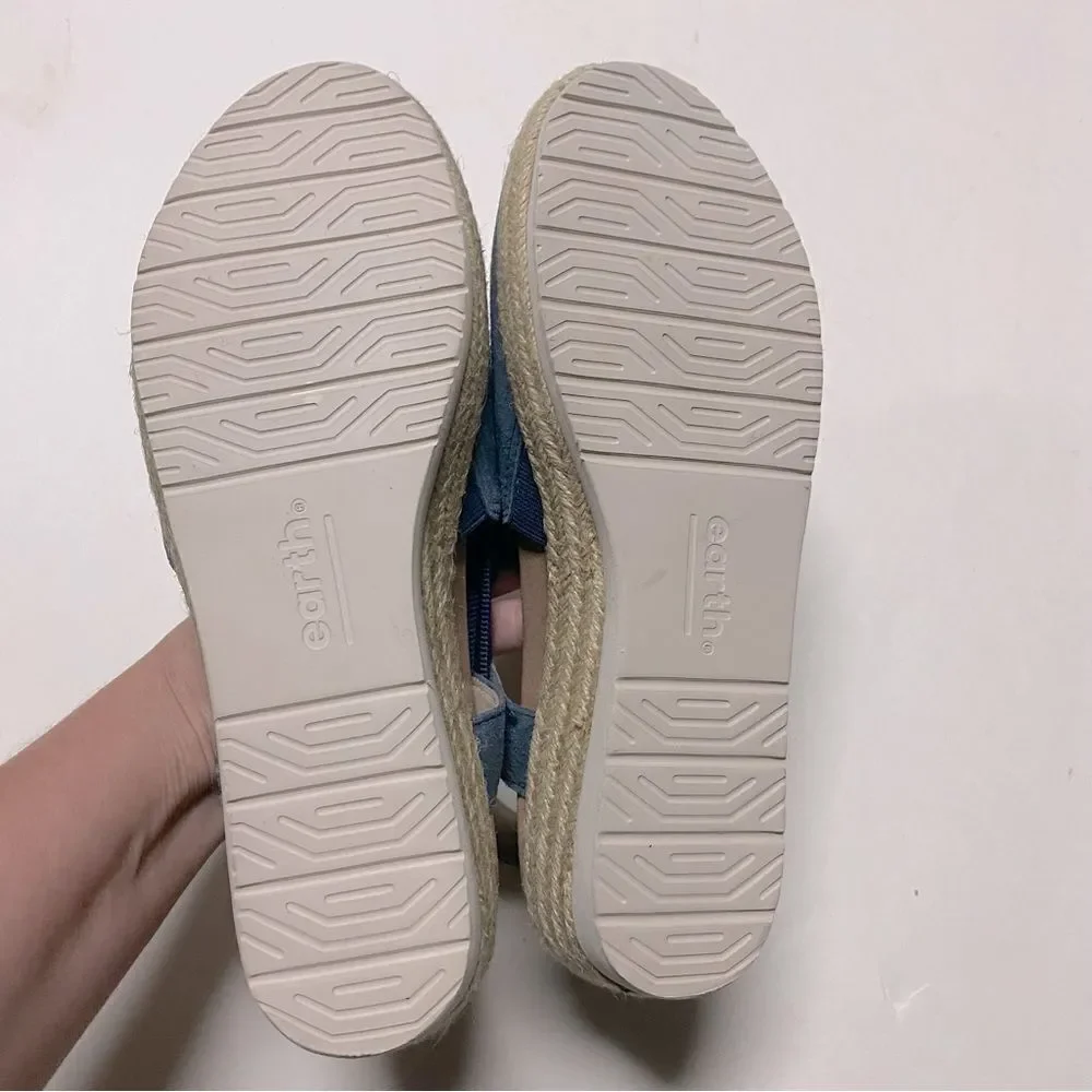 Earth Buran Azalea Wedge Blue Suede Leather Sandals shoes espadrille 9.5